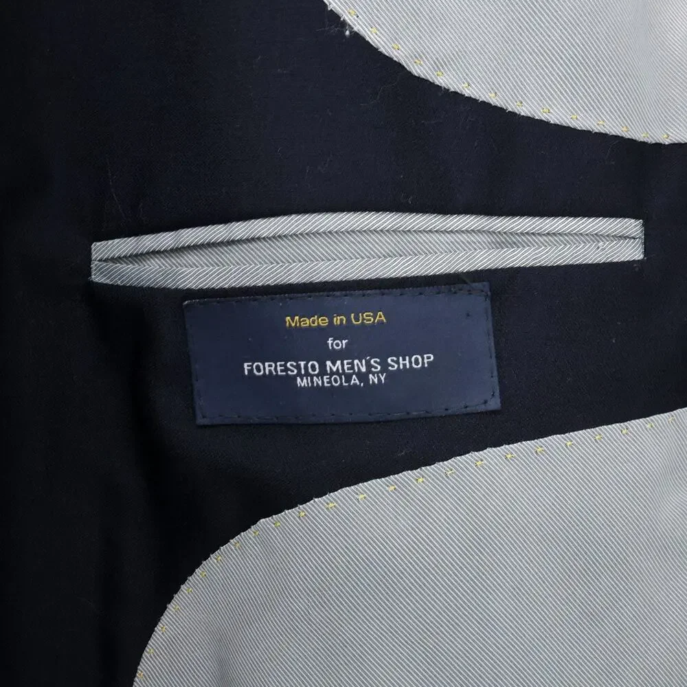 Hart Schaffner Marx Sport Coat Mens 52L Navy Blue Wool Jacket Gold Trumpeter